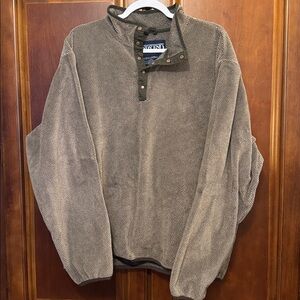 Vintage Lands’ End Fleece Patterned Snap Close Army Green Tan Pullover size XL
